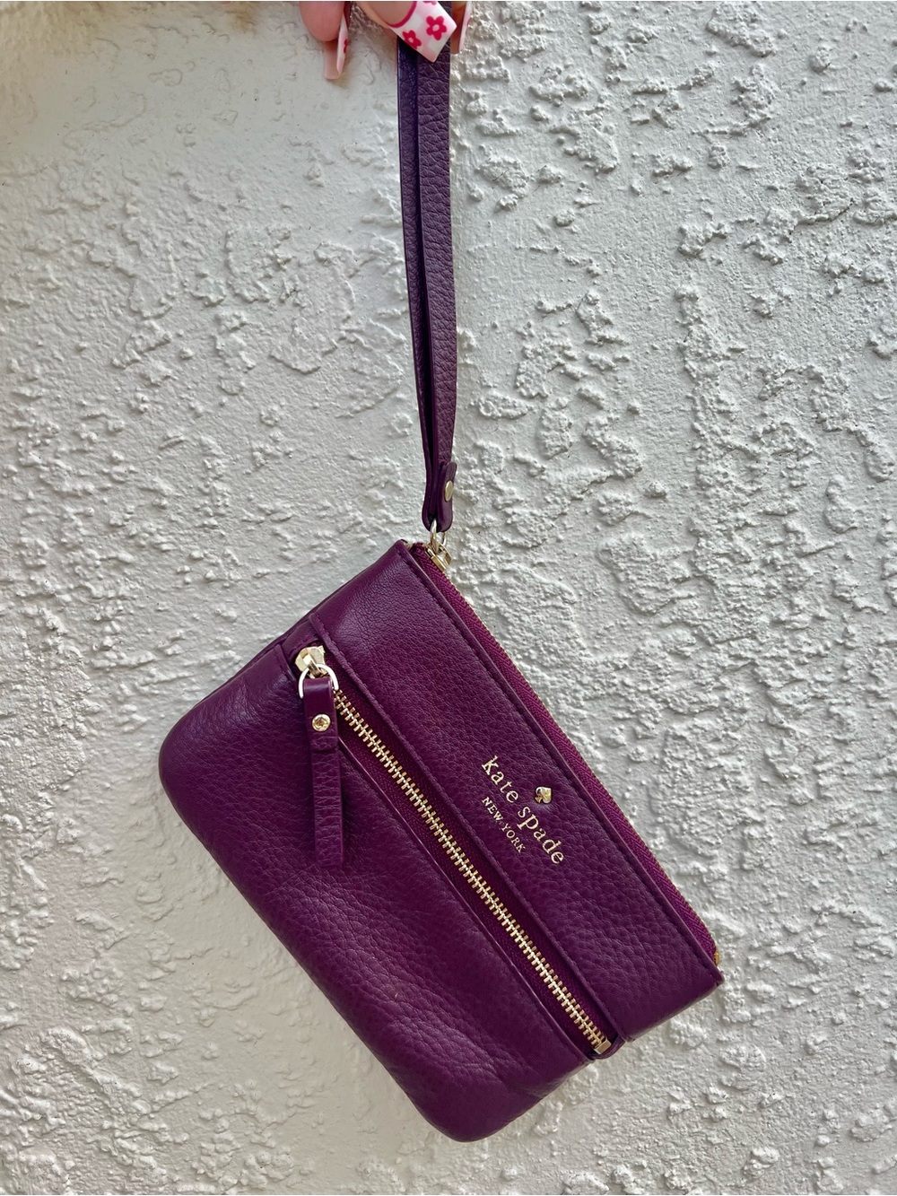 Kate Spade Dark Purple Pebbled Leather Wristlet